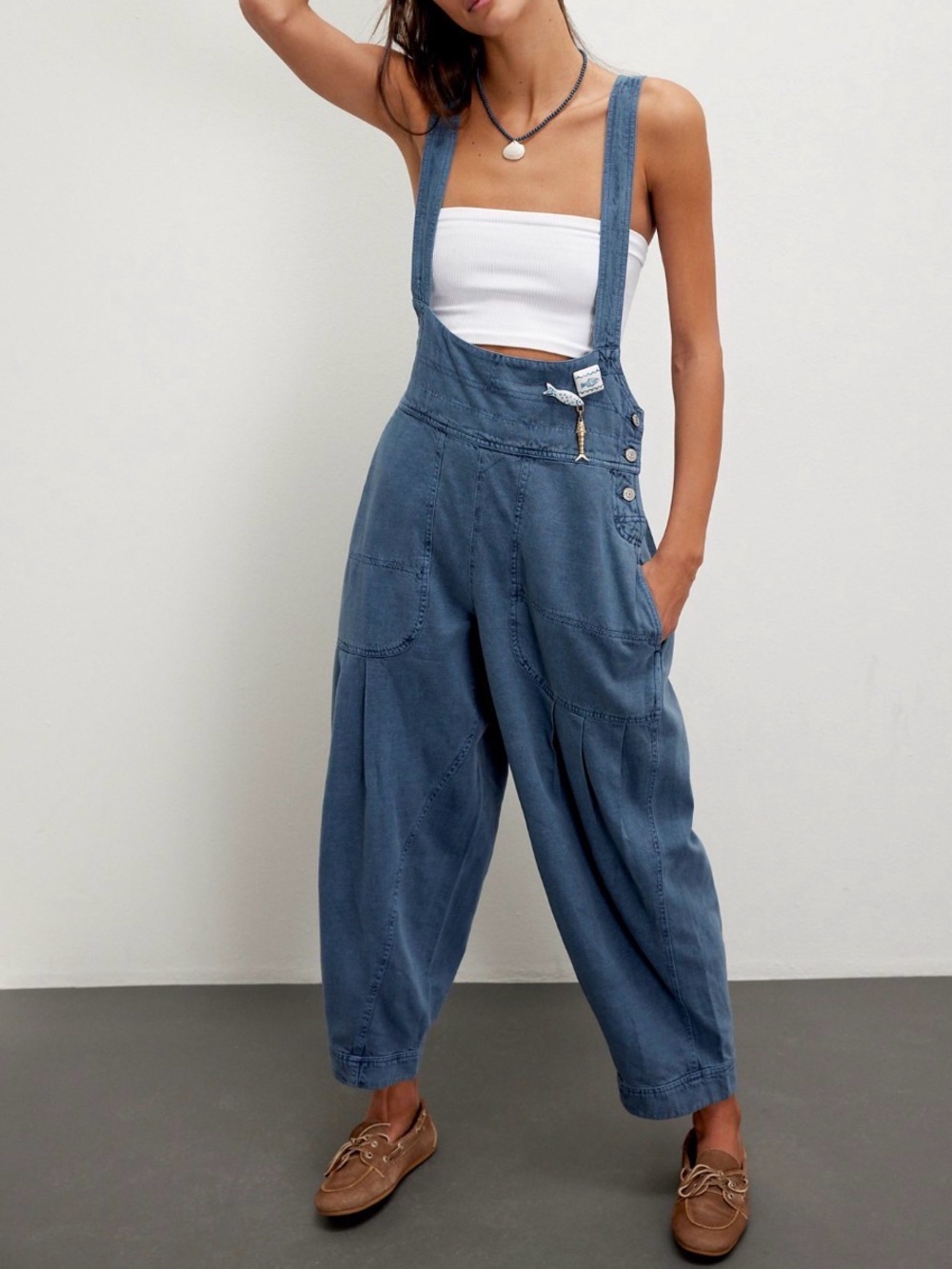 Free People Blue fabric Relaxed Jumpsuit Overalls